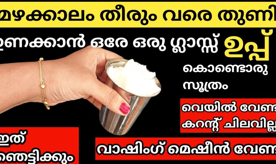 മഴക്കാലം തീരുംവരെ നനഞ്ഞ തുണിയുണക്കാം ഒരു ഗ്ലാസ്സ് ഉപ്പുണ്ടെങ്കിൽ,