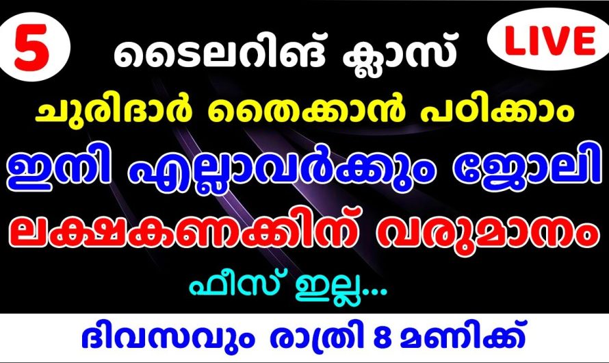 ഇനി എല്ലാവർക്കും ജോലി മാസം ലക്ഷകണക്കിന് വരുമാനം ഫീസ് ഇല്ല. ചുരിദാർ തൈക്കാൻ പഠിക്കാം